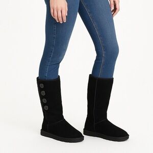 UGG Boots Suede Bailey 5 Button Triplet Midcalf Sheepskin Footbed Cabincore BLK6